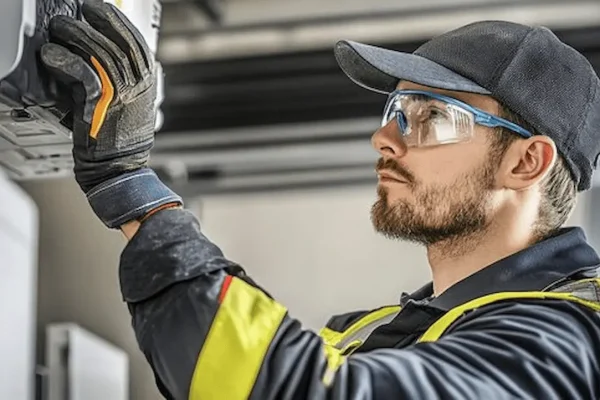 Persona realizando una reparación de aire acondicionado en lima